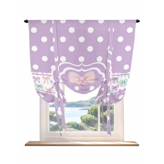 Pink Bow Tie Up Curtains for Windows 63 Inch Length Balloon Curtains Kitchen Adjustable Balloon Window Shade Modern Cartoon Cute Funny Dots Striped Tie Up Valance Bathroom Curtain Window 52"x63"