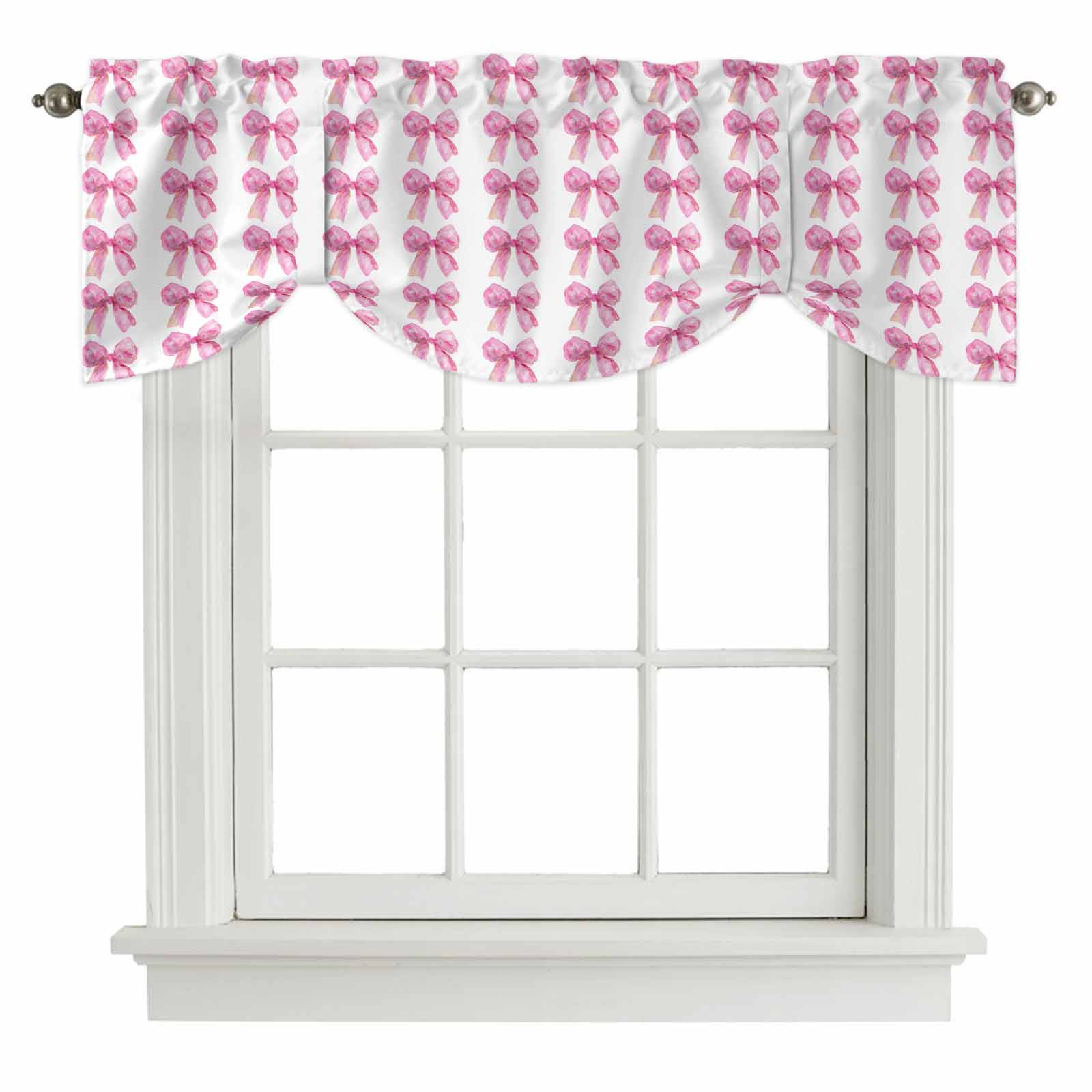 Pink Bow Tie Up Valance for Windows, Vintage Spring Retro Bow Plaid ...