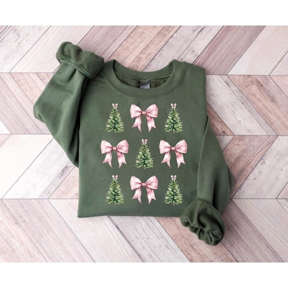 Pink Bow Tree Sweatshirt, Retro , Festive Shirt Tshirt All Size S-5XL