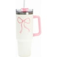 thumbnail image 1 of Pink Bow Tumbler with Lid Straw 40 Oz Watercolor Bowknot Stainless Steel Cup with Handle Coquette Travel Coffee Tumbler for Home Office Party Classroom, 1 of 6