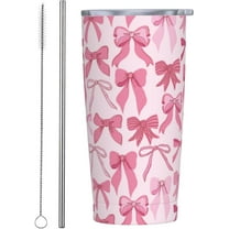 Pink Bow Tumbler, Pink Knots 20oz Stainless Steel Insulated Travel Tumbler,Travel Coffee Mug with Lid and Straw Cups Gifts for Women Men
