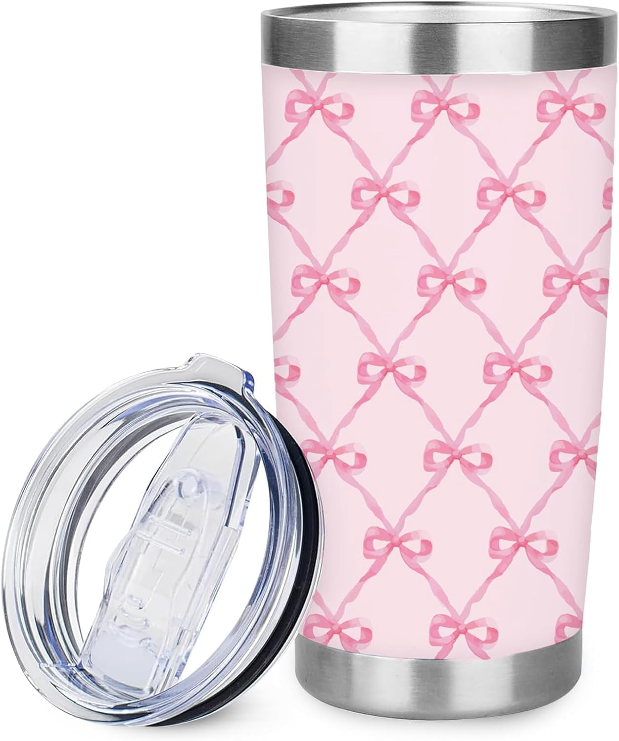 Pink Bow Tumbler with Lid Straw 20 Oz Bow Tie Travel Coffee Cute Pink ...