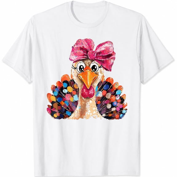 Pink Bow Turkey Graphic Cute Thanksgiving Shirts for Women