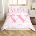 thumbnail image 1 of Pink Bow Twin Size Duvet Cover,Initial Letter W Chic Romantic Duvet Cover Teens All Season,Princess Style Bowknot Love Hearts Girly Fairy Bedding Set,Kawaii Pink,No Comforter, 1 of 6
