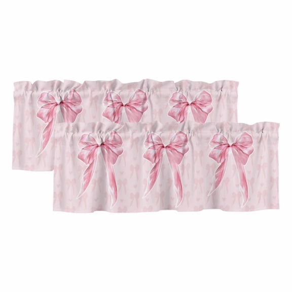 Pink Bow Valances for Windows 2 Panels Cute Coquette Watercolor Bow Knot Ribbon Love Heart Rod Pocket Kitchen Curtain Valance Small Window Treatment for Living Room Bathroom Bedroom 42x12 Inch