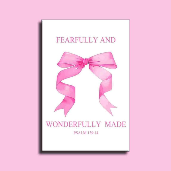 Pink Bow Wall Art Decor Pink Bow Posters Aesthetic for Teen Girls Gifts, Inspirational Bible Verses Bow Wall Decor Canvas Print