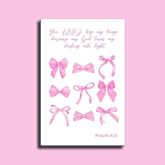 Pink Bow Wall Art Decor Pink Bow Posters Aesthetic for Teen Girls Gifts, Inspirational Bible Verses Bow Wall Decor Canvas Print