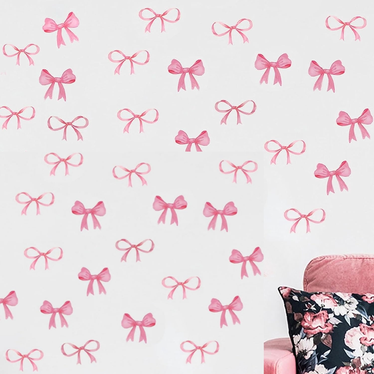 Pink Bow Wall Stickers Decals Art Decor for Bedroom 4 Sheet 7.9  11.8 Inch