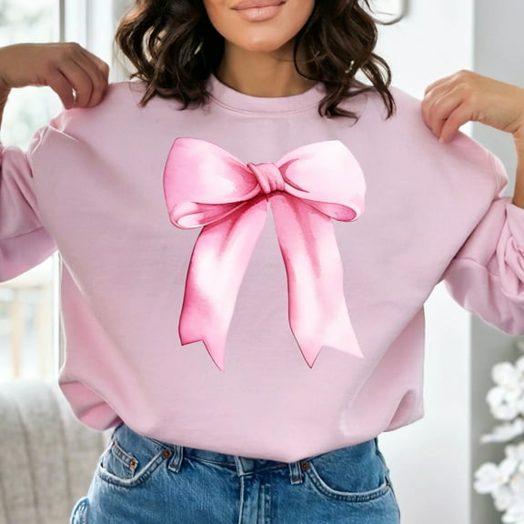 Pink Bow Watercolor Coquette Print Sweatshirt