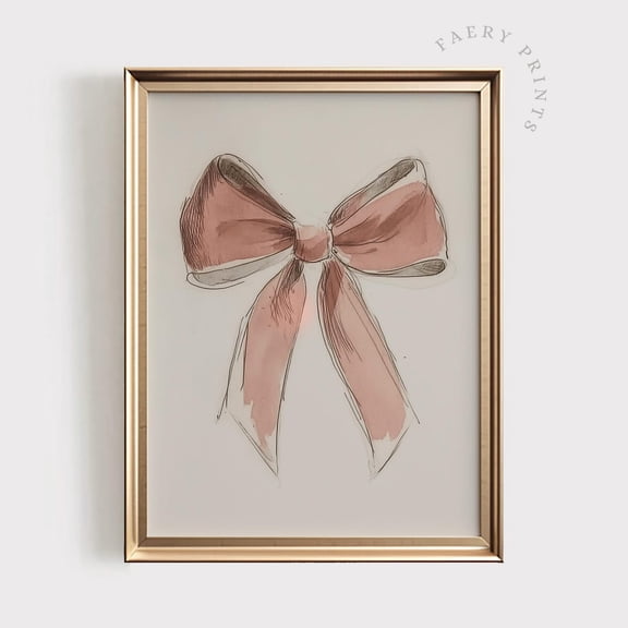 Pink Bow Watercolor Style Print Feminine Wall Art Baby Girl Nursery Decor PrettyPink Aesthetic #1179 Wall Art Modern Wall Decor