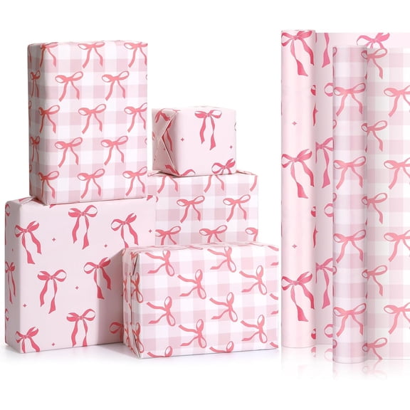 Pink Bow Wrapping Paper 2 Rolls - 17x33 Ft Premium Coated Gift Wrap Supplies Decorations for Valentine's, Girls Birthday, Christmas, Wedding, Baby Shower, Design
