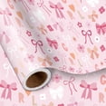 thumbnail image 1 of Pink Bow Wrapping Paper Roll for Kids Girls, GIRL Lettering with Flowers, Hearts, Sweet Baby Girl Age1 Gift Wrap for 1st Birthday, Baby Shower, Newborn Party Gifts, 17 In x 16.4 Ft, 1 of 14