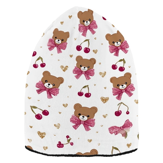 Pink Bow and Brown Bear Beanie Hat Unisex Warm Winter Hat Cap For Women Men Winter Running