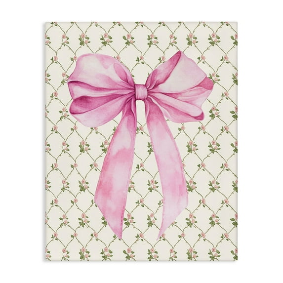 Stupell Industries Pink Bow on Rose Quilt Pattern Canvas Wall Art, design by Petal Prints Design