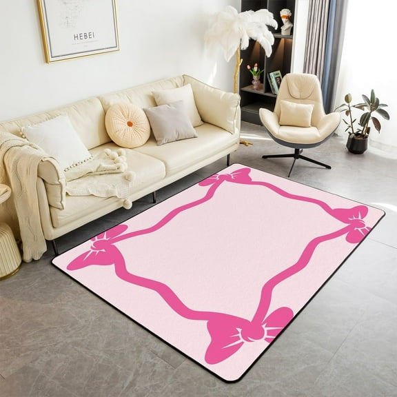 Pink Bowknot Area Rug,Bow Tie Romantic Princess Girlish Tale Indoor Floor Mat Entrance Rug ,Geometric Patchwork Fashion Non Slip Rug,Cute Sweet Couch Living Room Decor 1x2ft