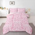 thumbnail image 1 of Pink Bowknot Comforter Set Antique Victorian Damask Bedding Sets Full,Bow Knot Bed Set Vintage Floral Gothic Quilt Set,Exotic Baroque Flowers Bohemian Decor, 1 of 7