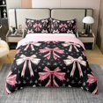thumbnail image 1 of Pink Bowknot Cotton Duvet Cover Twin Size,Princess Style Ribbon Bow Starry Black Bedding Set with 1 Pillow Sham,Cute Stars Dreamy Fairy Tale Comforter Cover(No Filler),2 Pcs, 1 of 6