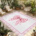 thumbnail image 1 of Pink Bowknot Outdoor Rug for Patio/Deck/Porch, Non-Slip Large Area Rug 5 x 7 Ft, Shining Stars Vintage White Plaid Modern Indoor Outdoor Rugs Washable Area Rugs, Reversible Camping Rug Carpet Runner, 1 of 8