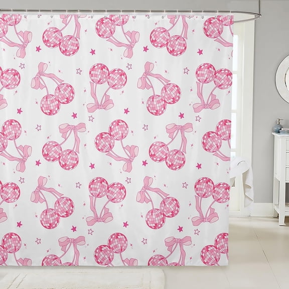 Pink Bowknot Princess Shower Curtains,Disco Crystal Ball Western Cowgirl Bathroom Curtains for Girls Women,Stars Bow Tie Sweet Romantic Dreamy Waterproof Curtains,12 Hooks Suits,72" W x 72" L