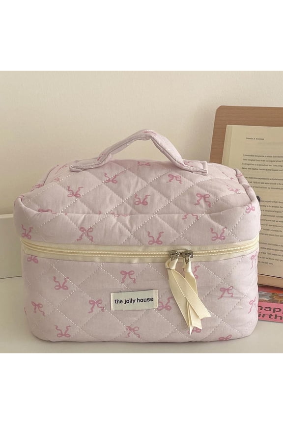 Pink Bowknot Women Cosmetic Bag Portable Zipper Makeup Travel Organizer Bag о μθ P8I4