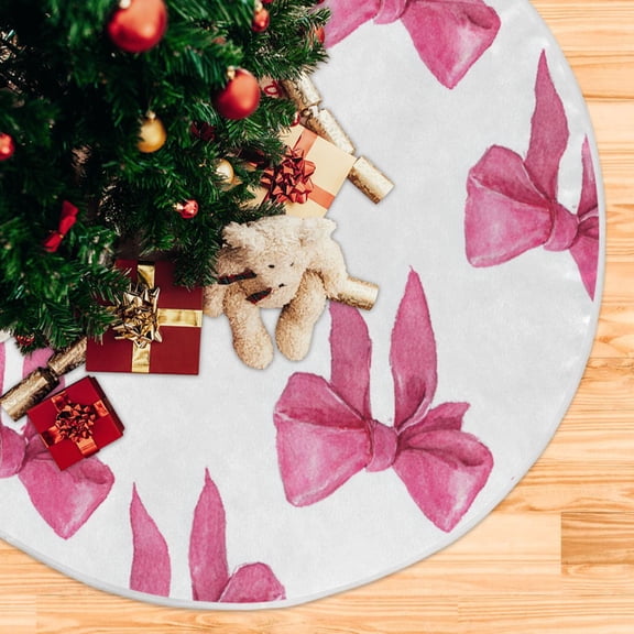 Pink Bowknots Watercolor Christmas Tree Skirt Opening Design Floor Protection Holiday Decor 47.2" Diameter M