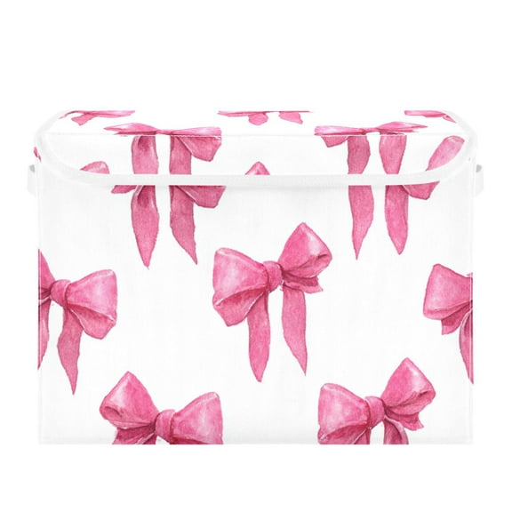 Pink Bowknots Watercolor Foldable Storage Bin with Lid and Handle Collapsible Storage Box 16.5 x 12.6 x 11.8 inches