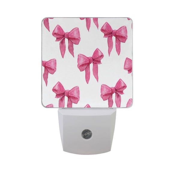 Pink Bowknots Watercolor LED Night Light Sensor Lamp Plug-in Adjustable Brightness 2 Pack
