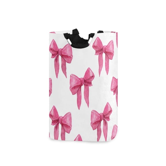Pink Bowknots Watercolor Laundry Basket with Handles Foldable Laundry Hamper Freestanding Washing Bin 50L