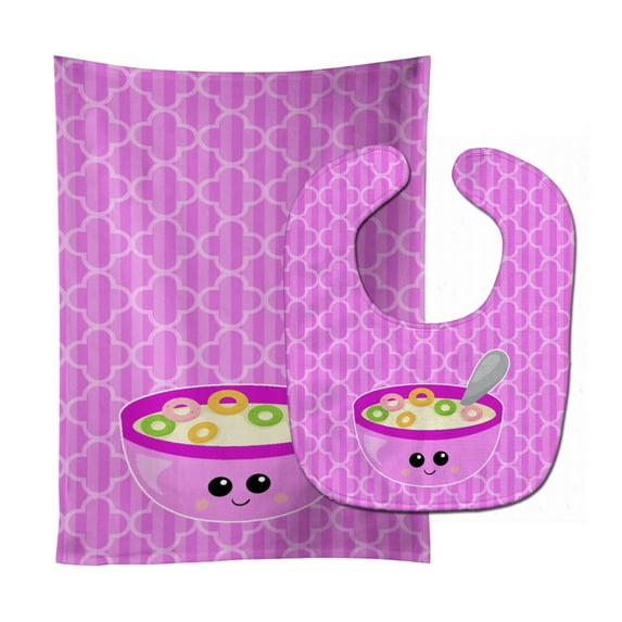 Pink Bowl of Cereal Baby Bib and Burp Cloth