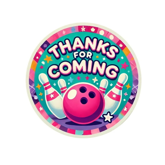 Pink Bowling Thank You Stickers 24 pcs, Perfect for Girls Party Favors, Sporty Baby Showers, Bowling Bash Birthday Parties, Goodie Bags, Pin and Strikes Decorations