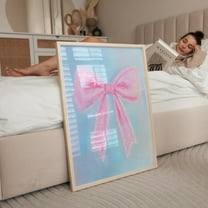 Pink Bowpastel Bow Artwork Girly Ribbon Minimalist Art, Blue And Pink Wall Print Wall Art, Modern Wall Decor, 8x12 UNFRAMED