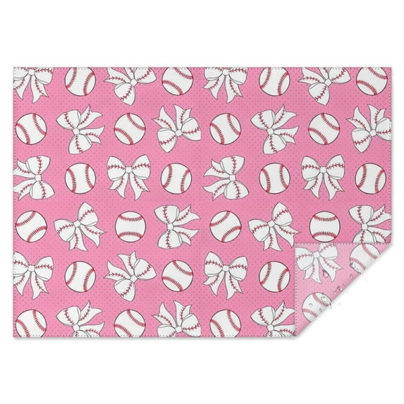 Pink Bows and Baseballs Pattern Rectangle Tablecloth 60"x84",Waterproof Polyester Rectangle Table Cloth, Wipeable Spillproof Polyester Tablecloth for Dining, Camping, Indoor and Outdoor