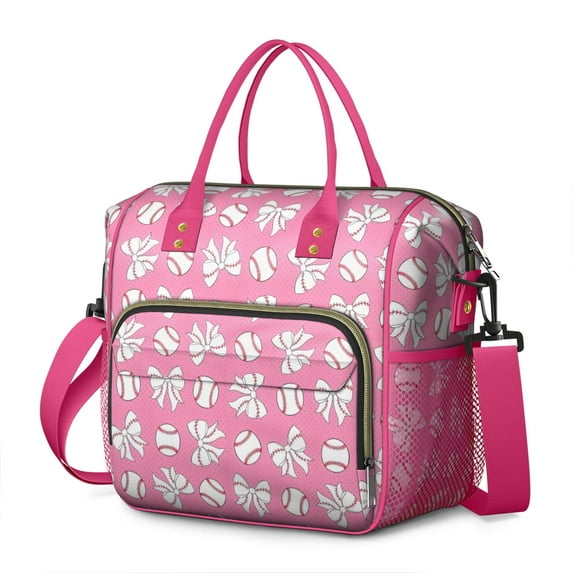 Pink Bows and Baseballs Pattern Womens Lunch Box for Work,Insulated Large Lunch Bag for Tween and Teen,Loncheras Para Mujer,Leakproof Adult Lunch Bag for Work,Beach,Travel,Picnic,Camping