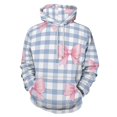 thumbnail image 1 of Pink Bows Blue Checkered Pattern Men's Women Vintage 3D Hooded Sweatshirt - All-Season Loose Fit Streetwear, 1 of 6