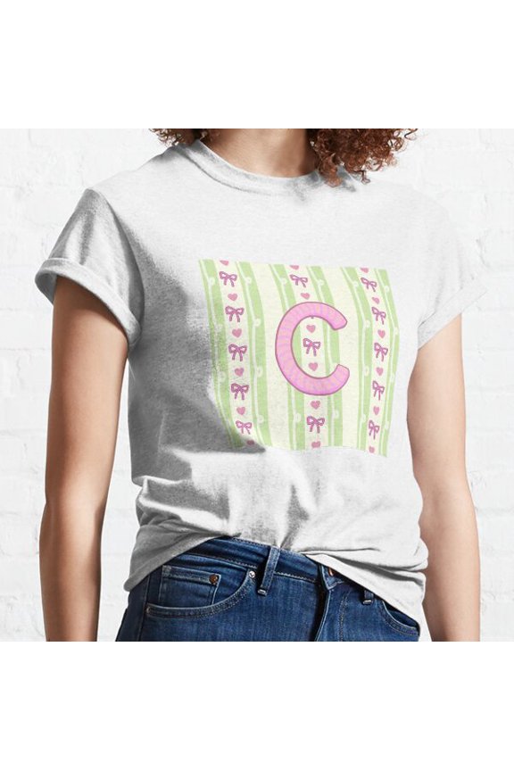Pink Bows Coquette Pattern Monogrammed Classic T-shirt