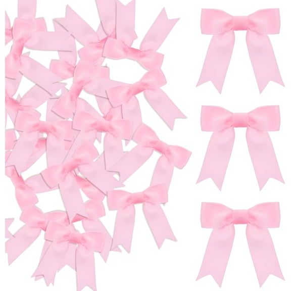 Pink Bows for Crafts 50 Pcs 3in Ribbon Gift Bows Decor Grosgrain Pink Bow Christmas Decor for Girls Premade DIY Mini Bows for Gift Wrapping Party Decorations Pink