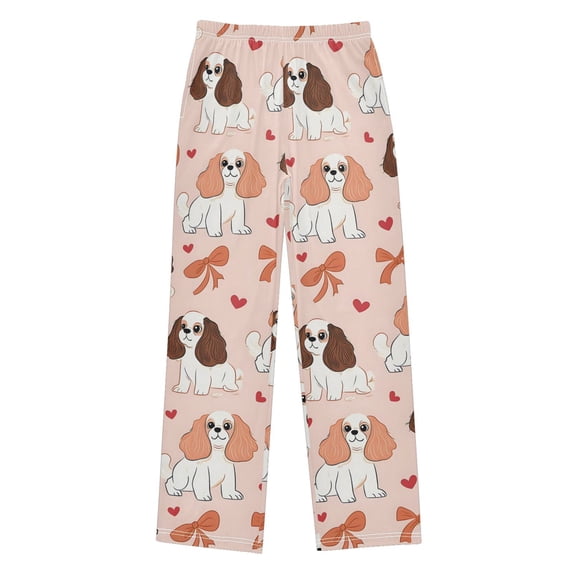 Pink Bows Dog Pattern Pajama Pants Soft Lightweight Lounge Pants Bottoms Sleep Pants Warm Comfy