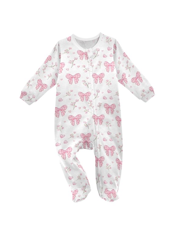 Pink Bows Floral Baby Sleeper One-Piece Footies Newborn Roomper 12Months