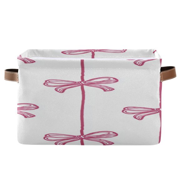 Pink Bows Hand Painted Lines Square Storage Bins with Handles Collapsible Containing Box 1 Pack
