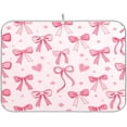 thumbnail image 1 of Pink Bows Heart Dish Drying Mat Kitchen Counter Mat Draining Mat Kitchen Accessories Dish Rack Pad for Dishes, Utensils, Countertops, Sinks 16x18in, 1 of 7