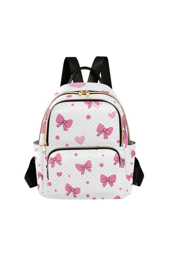 Pink Bows Hearts Pattern Fashion Backpack Quilted Lightweight Women Travel Daypack 8.5L