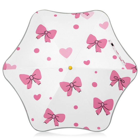 Pink Bows Hearts Pattern Kids Umbrella Rain Umbrella Clear Grip Handle Folding Umbrellas UV50+ 35in