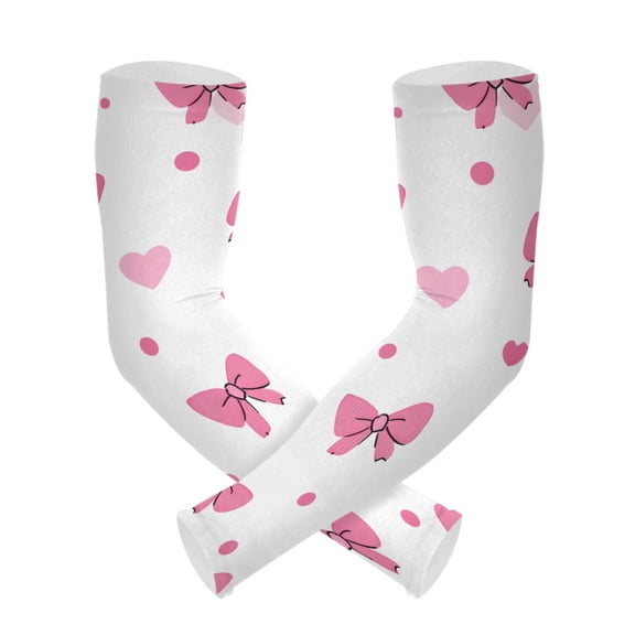 Pink Bows Hearts Pattern UV Protection Cooling Arm Sleeves, Compression Sun Sleeves for Men Women Sports