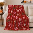 thumbnail image 1 of Pink Bows Snowflakes Holiday Pattern, Festive Holiday Scene, Warm Flannel Blanket for Living Room and Reading Nook, Art Lovers Christmas Gift, Festive Home Decor, 1 of 9