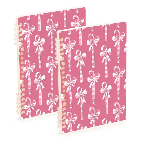 Pink Bows Tie on Candy Canes Christmas Notebook Detachable Coil Notebook Diary Plan Book A5 Size 60 Pages 1 Pack