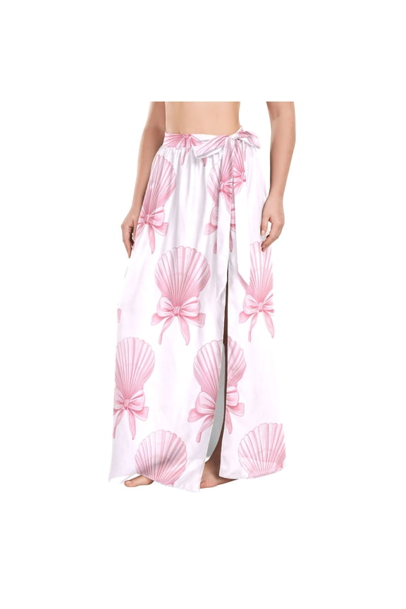 Pink Bows Tie on Shells Women's Swimwear Cover Ups Strappy Beach Dress Sarong Wrap L
