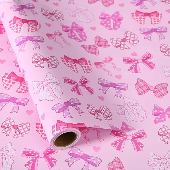 Pink Bows Wrapping Paper Roll – 17 Inches x 16.4 Feet – Cute Girly Gift Wrap for Birthdays, Baby Showers, Christmas & Special Occasions(Pink Bow)