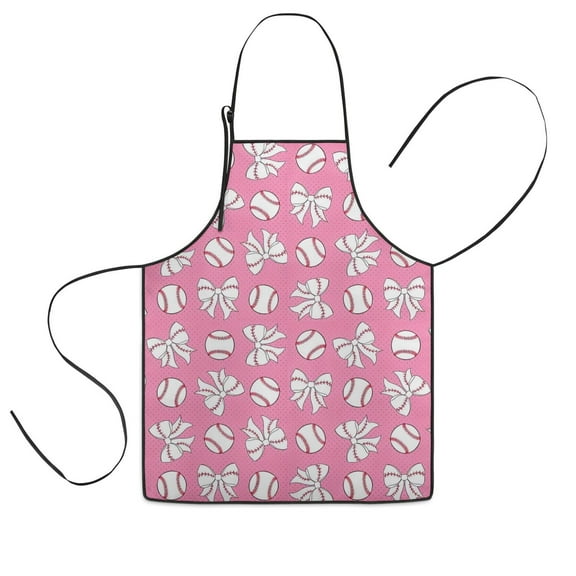Pink Bows and Baseballs Pattern Kids Aprons for Girls and Boys,Adjustable Neck Strap Toddler Aprons for Kids Cooking Baking