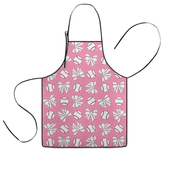 Pink Bows and Baseballs Pattern Kids Aprons for Girls and Boys,Adjustable Neck Strap Toddler Aprons for Kids Cooking Baking