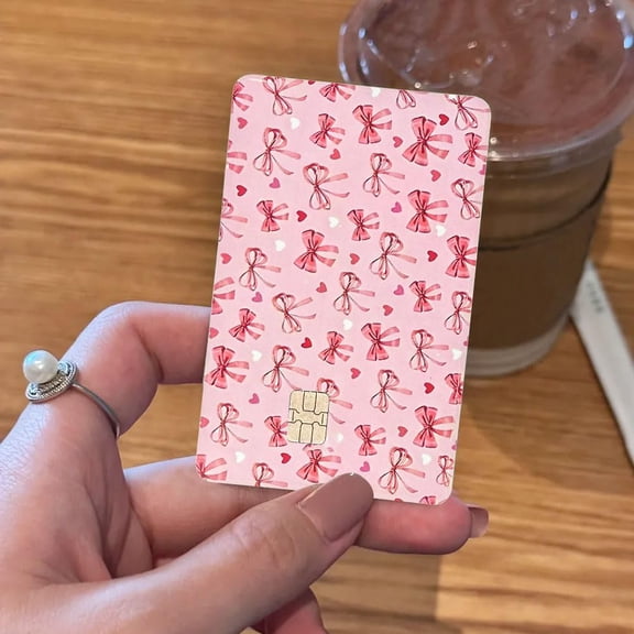 Pink Bows and Hearts Credit Card Skin Stickers, Cute Bank Card Skin Cover, Gift Idea 4 Pack